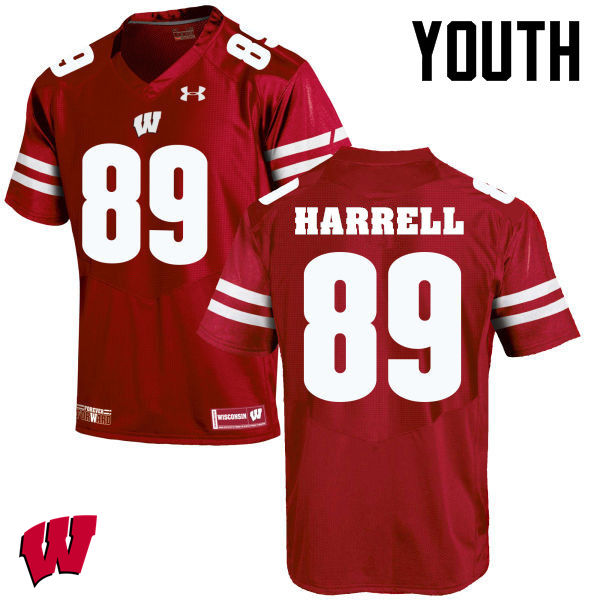 Wisconsin Badgers Youth #89 Deron Harrell NCAA Under Armour Authentic Red College Stitched Football Jersey EF40B81VZ